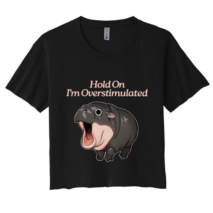 Hold On I_m Overstimulated Moo Deng Baby Hippo Moo Crop Top