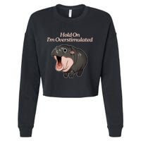 Hold On I_m Overstimulated Moo Deng Baby Hippo Moo Cropped Pullover Crew