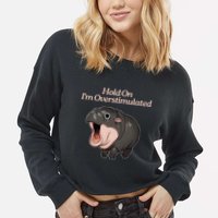 Hold On I_m Overstimulated Moo Deng Baby Hippo Moo Cropped Pullover Crew