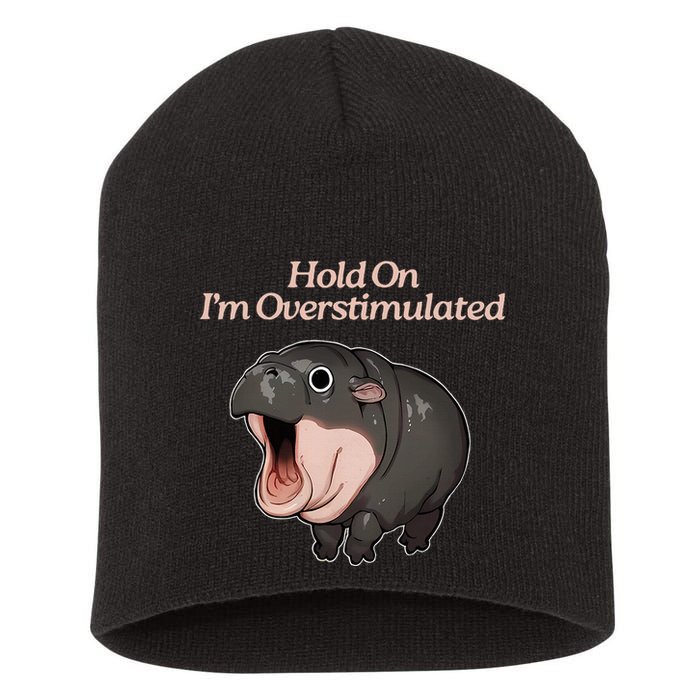 Hold On I_m Overstimulated Moo Deng Baby Hippo Moo Short Acrylic Beanie