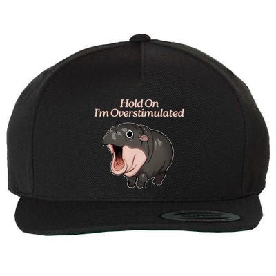 Hold On I_m Overstimulated Moo Deng Baby Hippo Moo Wool Snapback Cap