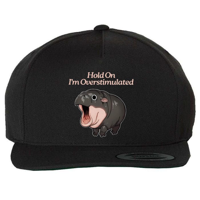 Hold On I_m Overstimulated Moo Deng Baby Hippo Moo Wool Snapback Cap