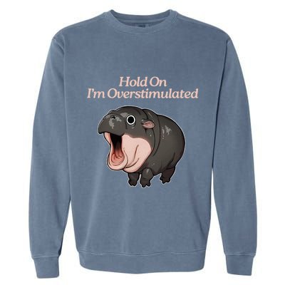 Hold On I_m Overstimulated Moo Deng Baby Hippo Moo Garment-Dyed Sweatshirt