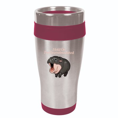 Hold On I_m Overstimulated Moo Deng Baby Hippo Moo 16oz Travel Tumbler