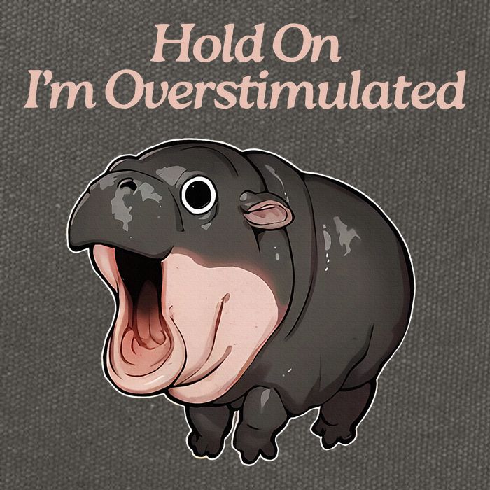 Hold On I_m Overstimulated Moo Deng Baby Hippo Moo Cotton Canvas Backpack