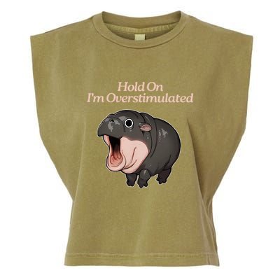 Hold On I_m Overstimulated Moo Deng Baby Hippo Moo Garment-Dyed Women's Muscle Tee