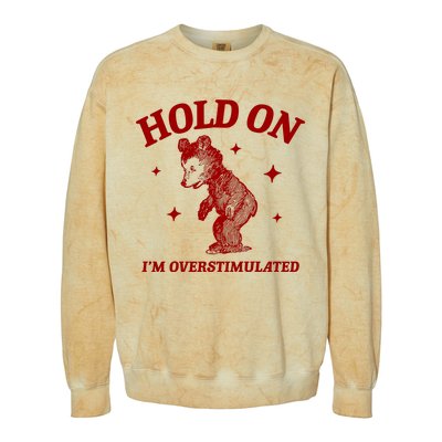 Hold On I’M Overstimulated Bear Colorblast Crewneck Sweatshirt