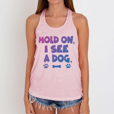 Hold On I See A Dog Gift Women's Knotted Racerback Tank