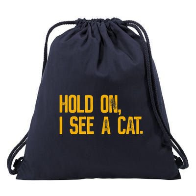 Hold On I See A Cat, Funny Cat Lovers Sarcastic Sayings Drawstring Bag