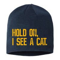 Hold On I See A Cat, Funny Cat Lovers Sarcastic Sayings Sustainable Beanie