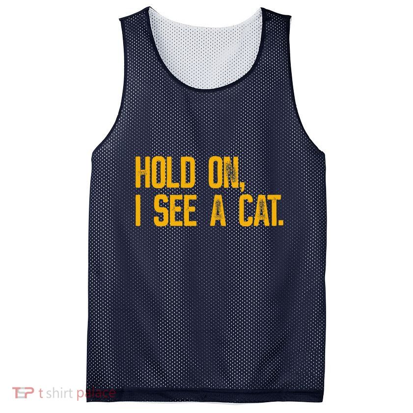 Hold On I See A Cat, Funny Cat Lovers Sarcastic Sayings Mesh Reversible Basketball Jersey Tank