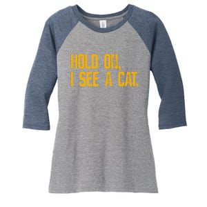 Hold On I See A Cat, Funny Cat Lovers Sarcastic Sayings Women's Tri-Blend 3/4-Sleeve Raglan Shirt