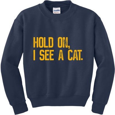 Hold On I See A Cat, Funny Cat Lovers Sarcastic Sayings Kids Sweatshirt