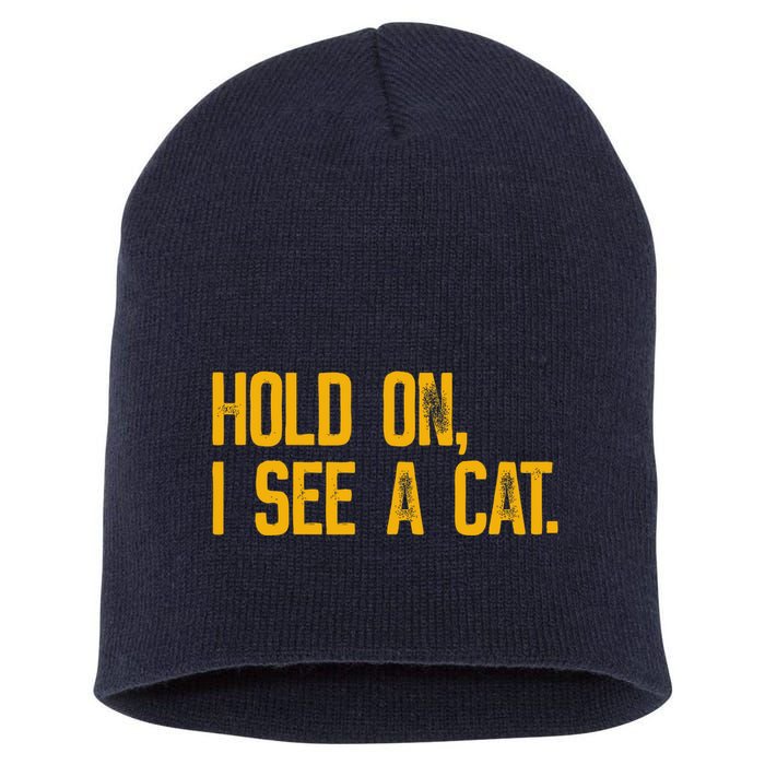 Hold On I See A Cat, Funny Cat Lovers Sarcastic Sayings Short Acrylic Beanie