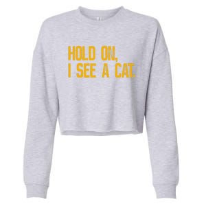 Hold On I See A Cat, Funny Cat Lovers Sarcastic Sayings Cropped Pullover Crew