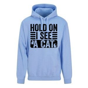 Hold On I See A Cat Funny Cat Lovers Sarcastic Saying Unisex Surf Hoodie