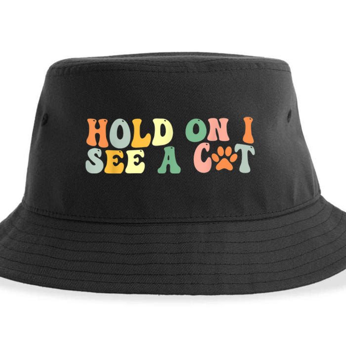 Hold On I See A Cat Funny Cat Lovers Sayings Valentines Day Sustainable Bucket Hat