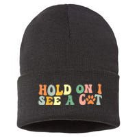 Hold On I See A Cat Funny Cat Lovers Sayings Valentines Day Sustainable Knit Beanie