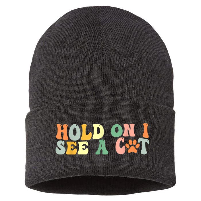 Hold On I See A Cat Funny Cat Lovers Sayings Valentines Day Sustainable Knit Beanie