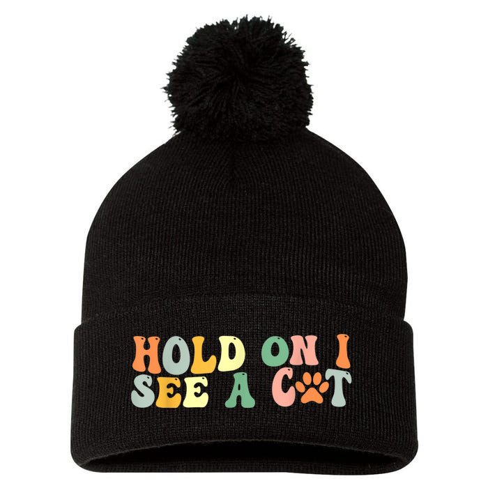 Hold On I See A Cat Funny Cat Lovers Sayings Valentines Day Pom Pom 12in Knit Beanie