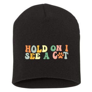 Hold On I See A Cat Funny Cat Lovers Sayings Valentines Day Short Acrylic Beanie