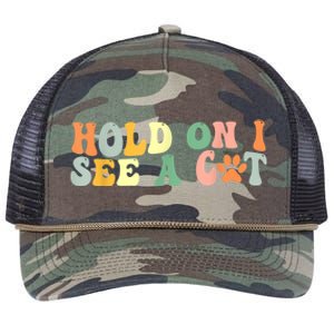 Hold On I See A Cat Funny Cat Lovers Sayings Valentines Day Retro Rope Trucker Hat Cap