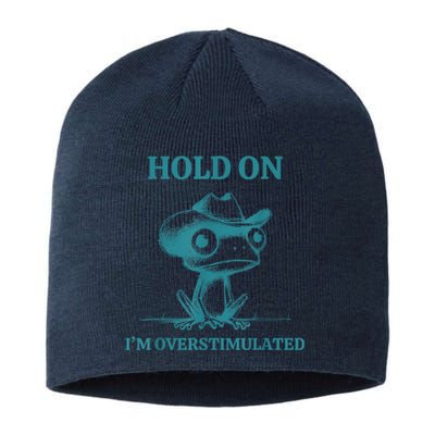 Hold On Im Overstimulated Frog Adhd And Anxiety Funny Frog Sustainable Beanie