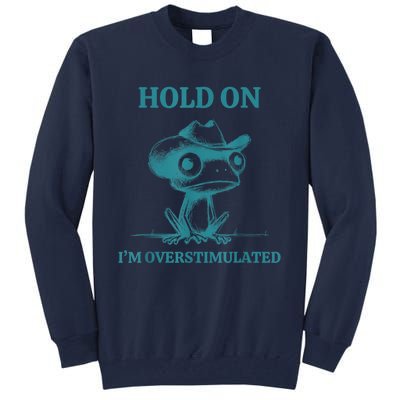 Hold On Im Overstimulated Frog Adhd And Anxiety Funny Frog Tall Sweatshirt