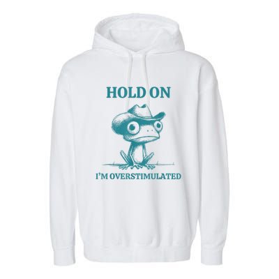 Hold On Im Overstimulated Frog Adhd And Anxiety Funny Frog Garment-Dyed Fleece Hoodie