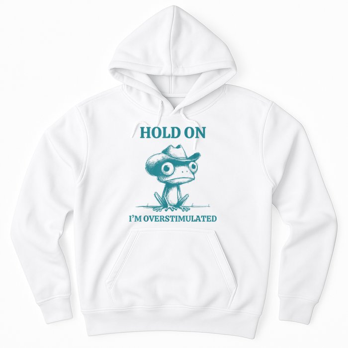 Hold On Im Overstimulated Frog Adhd And Anxiety Funny Frog Hoodie