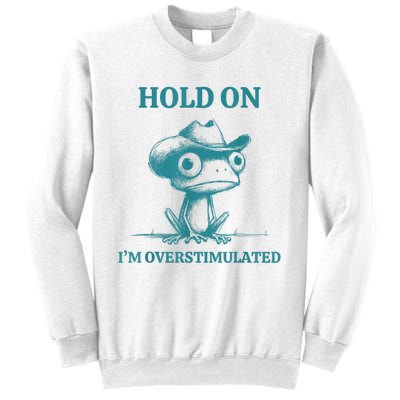 Hold On Im Overstimulated Frog Adhd And Anxiety Funny Frog Sweatshirt