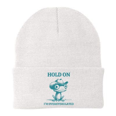 Hold On Im Overstimulated Frog Adhd And Anxiety Funny Frog Knit Cap Winter Beanie