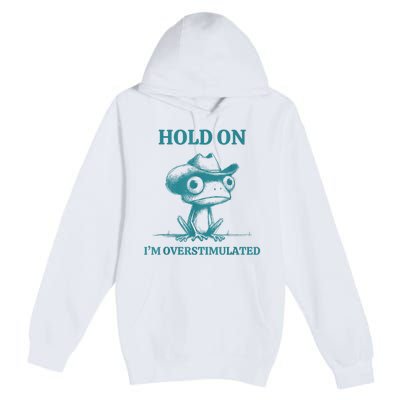 Hold On Im Overstimulated Frog Adhd And Anxiety Funny Frog Premium Pullover Hoodie