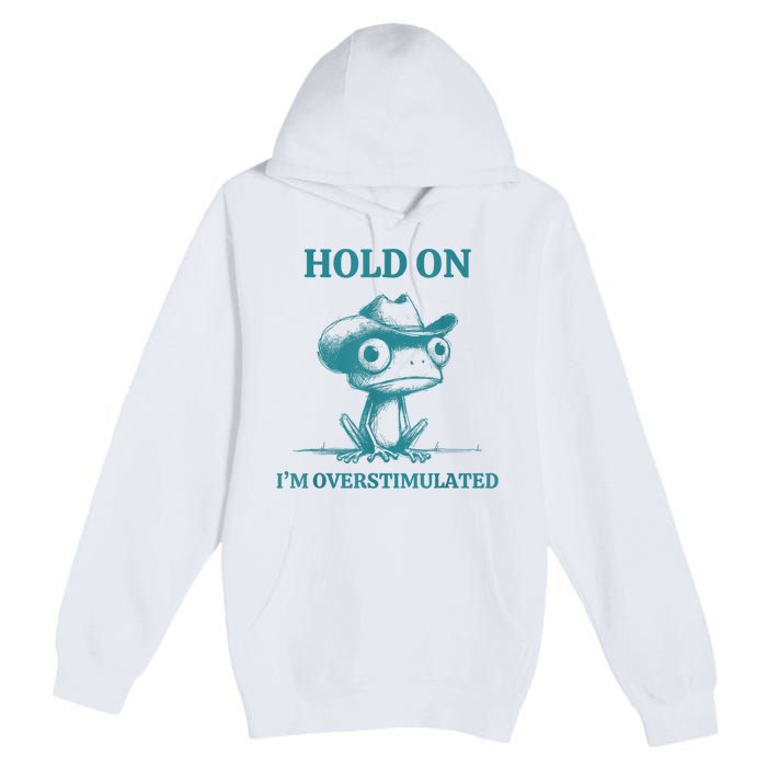 Hold On Im Overstimulated Frog Adhd And Anxiety Funny Frog Premium Pullover Hoodie