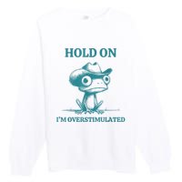 Hold On Im Overstimulated Frog Adhd And Anxiety Funny Frog Premium Crewneck Sweatshirt