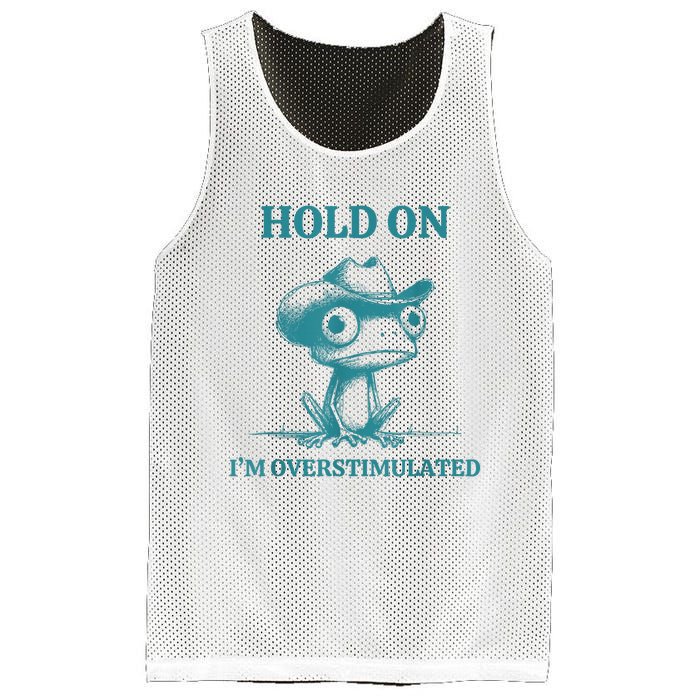 Hold On Im Overstimulated Frog Adhd And Anxiety Funny Frog Mesh Reversible Basketball Jersey Tank