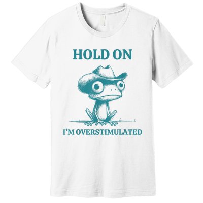 Hold On Im Overstimulated Frog Adhd And Anxiety Funny Frog Premium T-Shirt