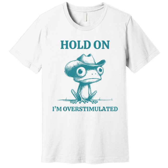 Hold On Im Overstimulated Frog Adhd And Anxiety Funny Frog Premium T-Shirt