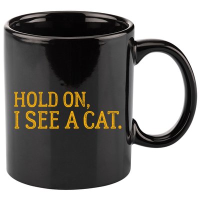 Hold On I See A Cat, Funny Cat Lovers Sarcastic Sayings 11oz C Handle Ceramic Mug