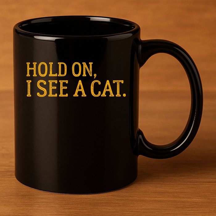 Hold On I See A Cat, Funny Cat Lovers Sarcastic Sayings 11oz C Handle Ceramic Mug