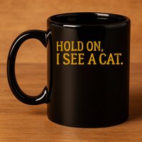 Hold On I See A Cat, Funny Cat Lovers Sarcastic Sayings 11oz C Handle Ceramic Mug