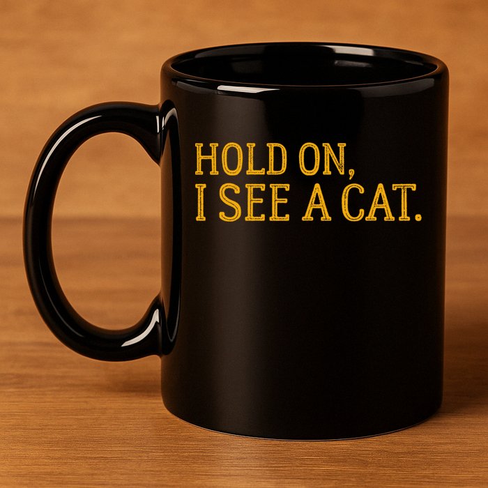 Hold On I See A Cat, Funny Cat Lovers Sarcastic Sayings 11oz C Handle Ceramic Mug