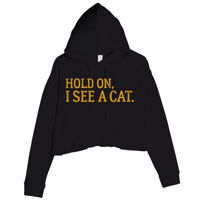 Hold On I See A Cat, Funny Cat Lovers Sarcastic Sayings Crop Fleece Hoodie