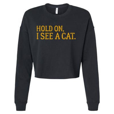 Hold On I See A Cat, Funny Cat Lovers Sarcastic Sayings Cropped Pullover Crew