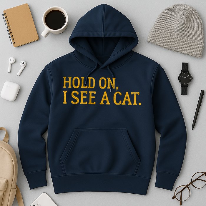 Hold On I See A Cat, Funny Cat Lovers Sarcastic Sayings Hoodie