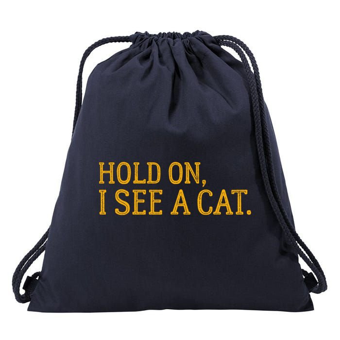 Hold On I See A Cat, Funny Cat Lovers Sarcastic Sayings Drawstring Bag