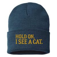 Hold On I See A Cat, Funny Cat Lovers Sarcastic Sayings Sustainable Knit Beanie
