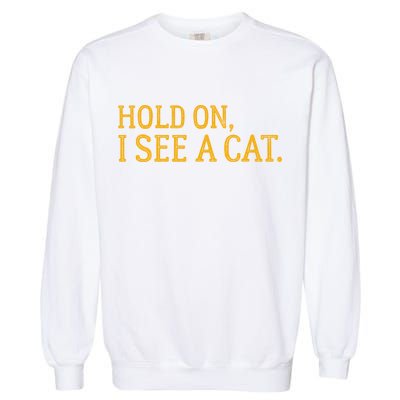 Hold On I See A Cat, Funny Cat Lovers Sarcastic Sayings Garment-Dyed Sweatshirt