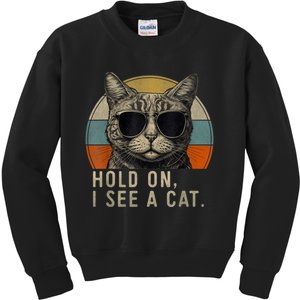 Hold On I See A Cat Funny Cat Shirts For Women , Cat Dad Kids Sweatshirt