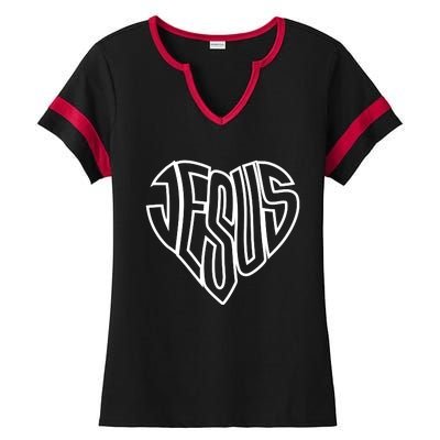 Heart Of Jesus Ladies Halftime Notch Neck Tee